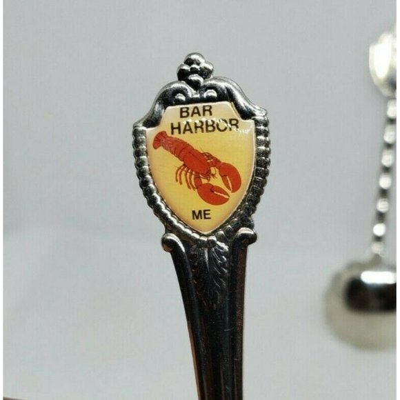 Lot Of 2 Bar Harbor Maine Lobster Embossed Graphic Silver Mini Spoon Collectible - Picture 3 of 12